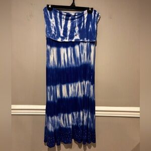 Women's Royal Blue & White Tie-Dye Maxi Skirt -Size Large NWOT